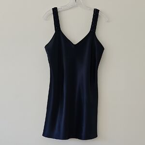 California Dynasty Vintage Navy Blue Satin Sip Dress‎ Chemise Size Medium